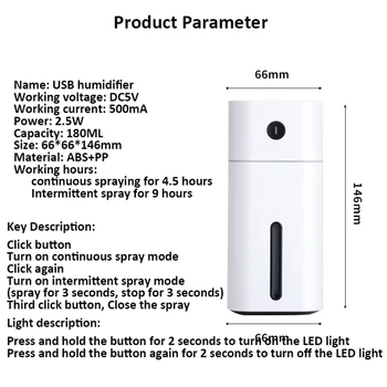 USB Oro Drėkintuvas Namų 180ML Mini Ultragarso Aromatas Drėkintuvas Fogger su LED Naktį Lengvojo Automobilio Rūko Maker 