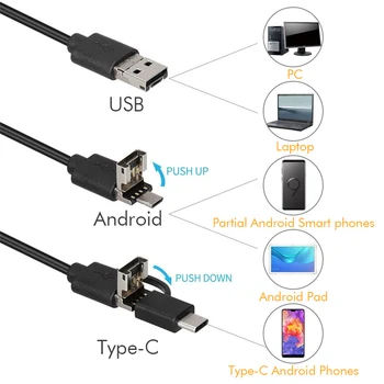 USB Tipo C Endoskopą 3 In1 3.9 mm Vamzdis Endoskopą Gyvatė Tikrinimo Kamera Ip67 atsparus Vandeniui Apimtis 6 Led 