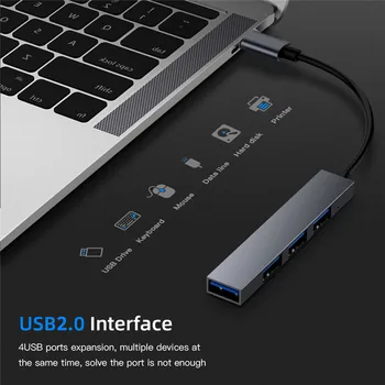 USB Tipo C Hub Tipo C Iki 4 USB 2.0 Didelės spartos duomenų Perdavimo Adapteris Ne Vairuotojas Reikalingi USB-C Splitter OTG Kabelis, Skirtas Macbook