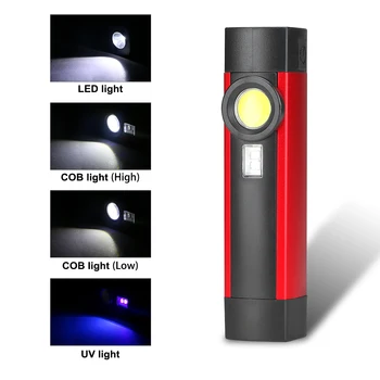 USB Įkraunamas LED Žibintuvėlis COB Darbą Šviesos Nešiojamų darbo žibintuvėlis, juodas UV šviesos 395nm Ultravioletinių 4 režimai UV Žibintuvėlis