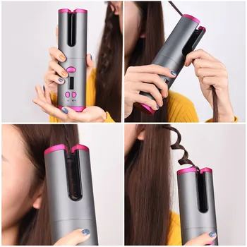 USB Įkrovimo Belaidžius Hair Curler Automatinė Sukasi Garbanoti Geležies Plaukų Lazdelė Suktukai su LCD Temperatūros Auto Shut-off Plaukų Geležies