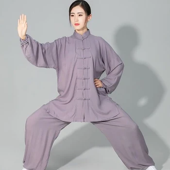 USHINE Unisex Tradicinės Kinų Drabužių 6 Spalvų, ilgomis Rankovėmis Wushu TaiChi KungFu Vienodas Chi Uniformos Pratybų Drabužiai