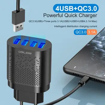 USLION ES/JAV Prijunkite USB Įkroviklis 3A Quik Mokestis 3.0 Mobiliųjų Telefonų Kroviklį QC3.0 4 Port 48W Greitai, Sienos Įkrovikliai, skirtų 