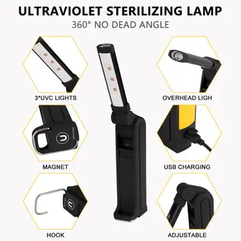 UV Ultravioletiniai Sterilizuoti Lempa Namų Dezinfekavimas uv-C Lempa Pasukti 320° Nešiojamų uv-C Žibintų Darbo Flashight UV Lempos Steriliser