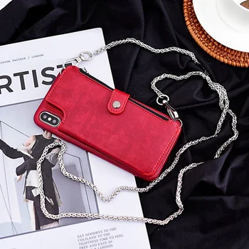 Užtrauktukas Piniginė kišenėje Crossbody maišelį, telefono dėklas Skirtas iphone 11 pro Xs max XR X 8 7 6s plius ilgos grandinės pečių maišą kredito kortelę atveju