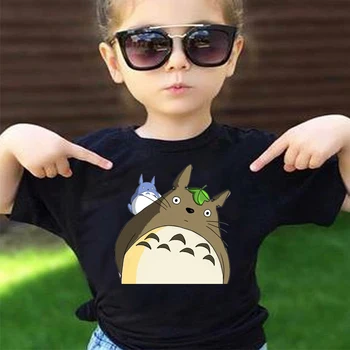 Vaikai Anime Spausdinti Totoro Juokinga Marškinėlius Berniukų ir Mergaičių Vasaros Drabužių Vaikas Soft White T-shirt Baby Mados Juoda Mergaičių Marškiniai