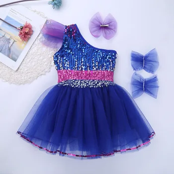 Vaikai China Džiazo Šokio Tutu Suknelė Mėlyna Vaikų Mergaičių Vieną Petį Modernus Šiuolaikinio Šokio Kostiumų Gatvės Hip-Hop Scenos Suknelė