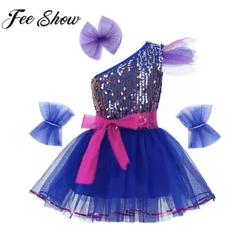 Vaikai China Džiazo Šokio Tutu Suknelė Mėlyna Vaikų Mergaičių Vieną Petį Modernus Šiuolaikinio Šokio Kostiumų Gatvės Hip-Hop Scenos Suknelė