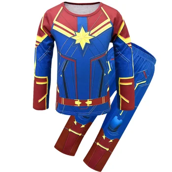 Vaikai Kapitonas Juokinga pižamos Karolis Danvers 2019 Superhero Halloween Kostiumai Berniukams Mergaičių naktiniai marškiniai, pižamos Cosplay Karolis Danvers