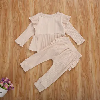 Vaikai Marškinėliai Jogger Kelnes 2vnt Komplektas Dryžuotas Kostiumas ilgomis Rankovėmis Apvalios Kaklo Baby Girl Rudenį Pynimas Sijonas, Kelnės Pavasario Rudens Drabužių