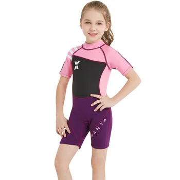 Vaikai Mergina Išlaikyti Šiltas UV Apsaugos Maudymosi kostiumai Siamo trumpomis Rankovėmis, Šiltas maudymosi kostiumėlį Neopreno Nardymo Kostiumas Vaikams Wetsuit