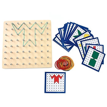 Vaikai Montessori Medžiagų, Sensorinėmis Žaislas Medinis Geometrinis Gumos, Nagų, Lenta su Nuoroda Korteles Vertus & Kojų, Tolimačiai Mokymo Žaislas