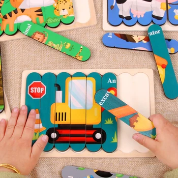 Vaikai Smegenų Medinis Žaislas dvipusis 3D Puzzle Kūrybos Juostelės Galvosūkį, Pasakoti Istorijas Krovimas Dėlionės Montessori Žaislas Vaikams