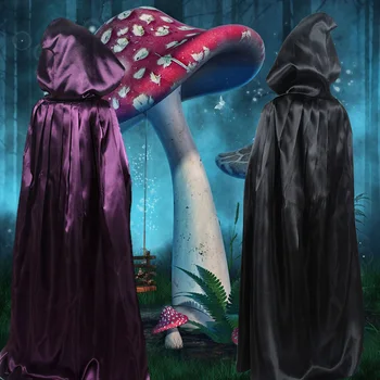 Vaikai, suaugę vyrai berniukas, mergaitė, Helovyno cosplay satino raudona violetinė juoda ragana žaliojo mirties bliuzono cloack su skrybėlę 60-170cm 7 dydžių vaikas