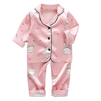 Vaikai Šilko pižama Bamblys Vaikams, Kūdikių Berniukų, Mergaičių Animacinių filmų Gyvūnų Viršūnes+Kelnės Pižama Sleepwear, Komplektai, vaikams, drabužiai #4D20