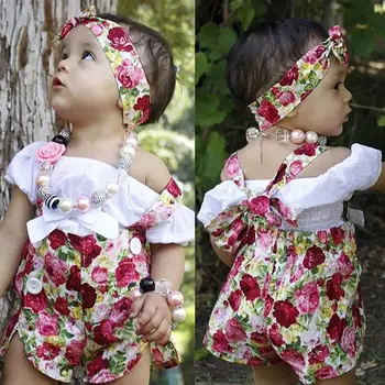 Vaikams Baby Girl Drabužiai Komplektas, Vaikų Drabužiai Vasarą Merginos Top marškinėliai Gėlių Suspender Trumpas Kelnes 3pcs Komplektus Mielas Kostiumas