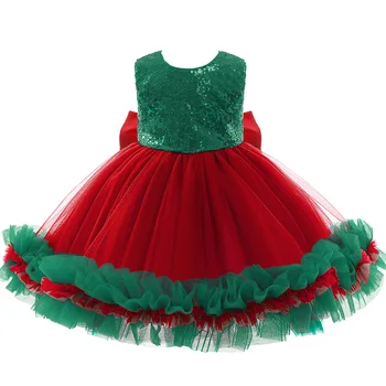 Vaikams Baby Girl Kalėdų Eglutė Cosplay Kostiumai, Raudonos, Žalios Leeveless Blizgučiais Didelis Lankas Suknelė Vaikų Šalis Kostiumas Vaikams