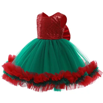 Vaikams Baby Girl Kalėdų Eglutė Cosplay Kostiumai, Raudonos, Žalios Leeveless Blizgučiais Didelis Lankas Suknelė Vaikų Šalis Kostiumas Vaikams