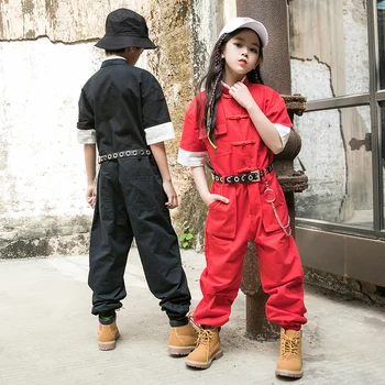 Vaikams Hip Hop Kostiumas Berniukams Prarasti Jumpsuit Diržo Trumpas Rankovėmis Gatvės Dancewear Merginos Džiazo Vykdymo Etapą Komplektus Rave BL5048