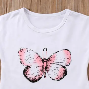 Vaikams Kūdikių Mergaitėms trumpomis Rankovėmis T-shirt + Gėlėti Sijonai 2vnt Komplektas Drugelis Vaikiška Apranga, Drabužiai