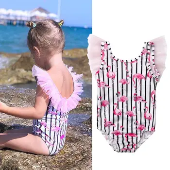 Vaikams Vaikiška Kūdikių Mergaičių Dryžuotas Flamingo Spausdinti Bikini Maudymosi Kostiumėlį, Maudymosi Kostiumėliai,