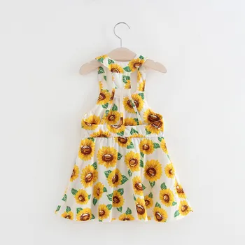 Vaikiški drabužiai mergaitėms suknelė Saulėgrąžų Spausdinti Rankovių Backless Gėlių Suknelė Komplektus mados suknelė vaikų drabužiai mergaitėms