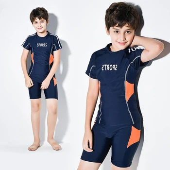 Vaikiški Maudymosi kostiumai Berniukams 10-17 Metų Paaugliai, Dviejų dalių Plaukti dėvėti Marškinėliai ir Paplūdimio Šortai, Tamsiai Mėlyna Berniukai Boksininkas Plaukimo Glaudės 2020 m.