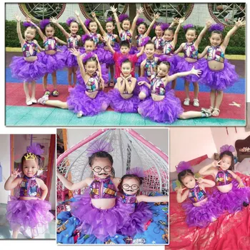 Vaikų džiazo šokio kostiumai vaikams lotynų šiuolaikinės etapas rodo, blizgančiais mergaičių šokių Tutu kostiumai