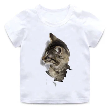Vaikų Juokinga 3d Katė T-shirt Berniukas Mergaitė Gyvūnų Trumpas rankovėmis Apvalios Kaklo Minkštos Medvilnės marškinėliai Kokybės Balti Laisvalaikio marškinėliai