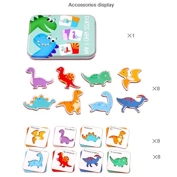 Vaikų Kūrybos Medinė Dėlionė Geležies Lauke, Žaislų, Animacinių Filmų Gyvūnų Dinozaurą-Galvosūkį Pažintinis Interaktyvus Žaidimas, Anglų Kalbos Mokymosi Korteles