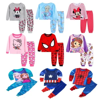 Vaikų Pižama Pavasario Long Sleeve T Shirt+Ziajać Sporto Rinkinį Animacinių filmų Spiderman Vaikas Pižamos Berniukui, Mergina Kūdikių Pabėgiai Sleepwear 2-7T