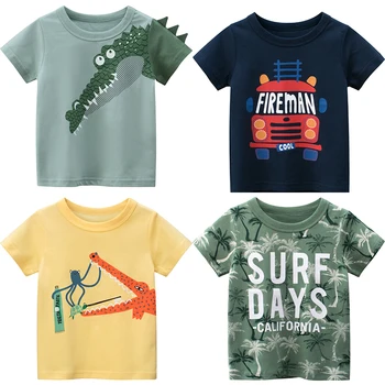 Vaikų vasaros marškinėliai berniukams mažylis berniukas šukuotinės medvilnės marškinėlius dinozaurų krokodilas sunkvežimio modelis berniuko, summer tee marškinėliai 1-9 metai