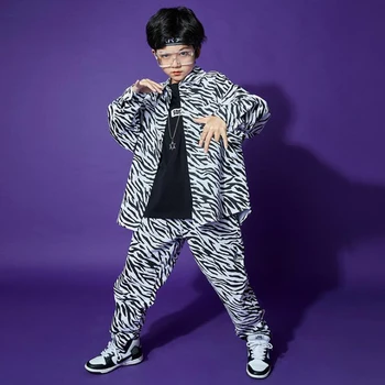 Vaikų Šokių Hip-Hop Drabužių, Negabaritinių Marškinėliai Viršutinį Sluoksnį Zebras Spausdinti Streetwear Kelnės Mergaitėms Berniukas Džiazo Šokio Kostiumų Nustatyti Drabužių