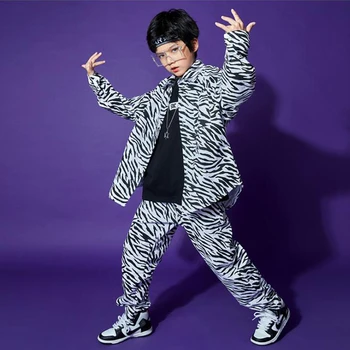 Vaikų Šokių Hip-Hop Drabužių, Negabaritinių Marškinėliai Viršutinį Sluoksnį Zebras Spausdinti Streetwear Kelnės Mergaitėms Berniukas Džiazo Šokio Kostiumų Nustatyti Drabužių