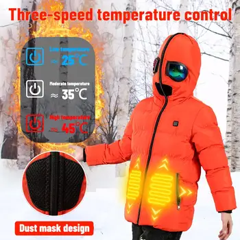 Vaikų Žiemos Šiltas USB Lengvas Šildymo Striukė Smart Termostatas vientisos Spalvos su Gobtuvu Šildymo Striukė Šilta Striukė