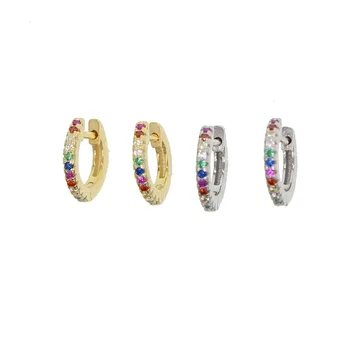 Vaivorykštė cz ratas hoopas auskarai mini maži žiedai, subtilus, minimaliai, sidabro spalvų papuošalai moterų moterų mados juvelyrika