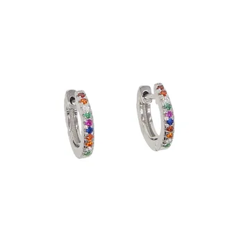 Vaivorykštė cz ratas hoopas auskarai mini maži žiedai, subtilus, minimaliai, sidabro spalvų papuošalai moterų moterų mados juvelyrika