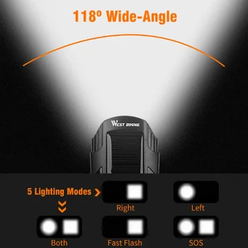 VAKARŲ DVIRAČIAIS USB Įkrovimo Dviračių Šviesos 2000mAh Saulės Energijos LED Dviračių priekinis žibintas atsparus Vandeniui 120dB Dviračio Ragų Įspėjamasis Žibintas