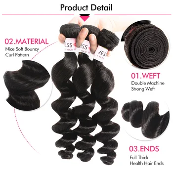 Vakarų Kiss Prarasti Banga Žmogaus Plaukų Ryšulius Su Uždarymo Natual Black 3 VNT Brazilijos Plaukų Pynimas Ryšulių Remy Hair Extension