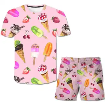 Vandens lašelių saldainiai Vasarą karšto pardavimo vaikams, Cartoon puikus, print T-Shirt+Trumpas Kelnes Berniukų, Mergaičių poliesteris Viršūnes Rinkinių Drabužių