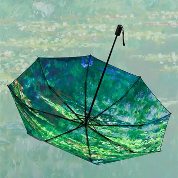 Vandens Lelijos Claude Monet Aliejaus Tapybai Skėtis Moterims, Automatinė Lietaus, Saulės, Skėtis Juodas Lakas UV Skėtis Aukštos Kokybės