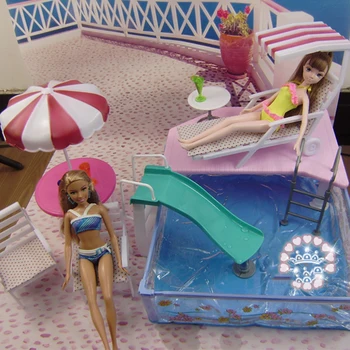 Vandens Pramogos: Baseinas Barbie House Vasaros Kurortas Playset Lėlių Baldų Priedai Geriausia Mergina Dovana
