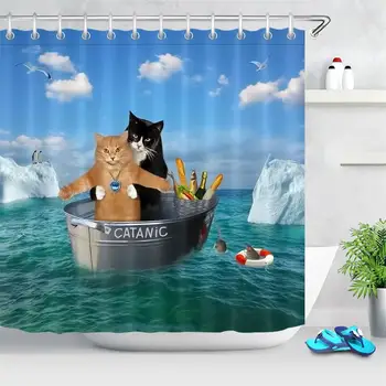 Vandenyno Ledkalnio Valtis Funny Cat Spausdinti Dušo Užuolaidos Poliesteris Vandeniui Audinio Vonios Užuolaidos Maudymosi Vonios Kambarys, Vonia Užuolaidų