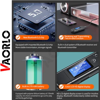 VAORLO LCD Ekranas USB Bluetooth 5.0 Audio Adapteris Built-in Baterija, 3.5 mm RCA, USB TF Stereo Muzikos iš KOMPIUTERIO, TV, AUTOMOBILIO Wireless Dongle