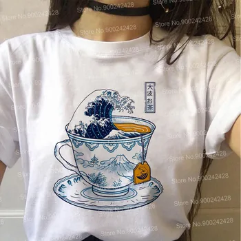 Vaporwave Estetinės Didžiosios Bangos marškinėliai moterims Van Gogas žvaigždėtu dangumi meno Aliejaus Tapyba, Grafinis T-Shirt Dragon Suši Ramen Viršūnės