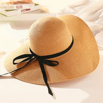 Vasaros anti-ultravioletinių moterų šiaudų skrybėlę laisvalaikio atostogų kelionės plataus kraštais saulės skrybėlę paplūdimio skrybėlę