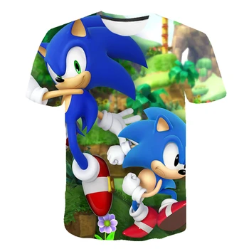 Vasaros Berniukai Animacinių filmų Sonic ežys marškinėliai Blue 3D Atspausdintas Merginos Streetwear Vaikams, Vaikų Drabužiai, Kūdikių Juokinga Marškinėlius, O-Kaklo