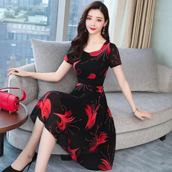 Vasaros Derliaus Gėlių Šifono Seksualus Boho Midi Sundress 2021 Korėjos Elegantiškas Moterų Plius Dydis Suknelė Beach Trumpas Rankovės Šalies Vestido