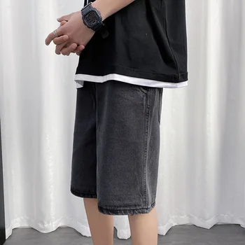 Vasaros Džinsinio Šortai Vyrų Mados Plauti Retro Atsitiktinis Trumpas Džinsai Vyrams Streetwear Laukinių Palaidi Tiesūs Džinsai Penkių taškų Pants Mens