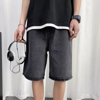 Vasaros Džinsinio Šortai Vyrų Mados Plauti Retro Atsitiktinis Trumpas Džinsai Vyrams Streetwear Laukinių Palaidi Tiesūs Džinsai Penkių taškų Pants Mens